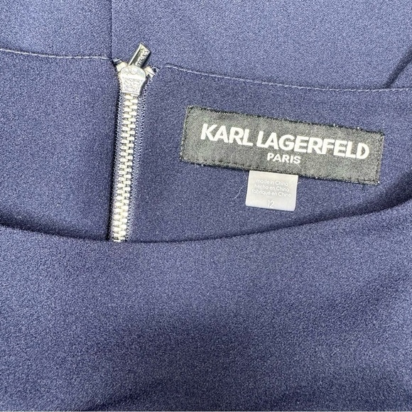 Karl Lagerfeld Navy Shift Dress with Tulip Bell Sleeves 12 Large - Picture 9 of 10